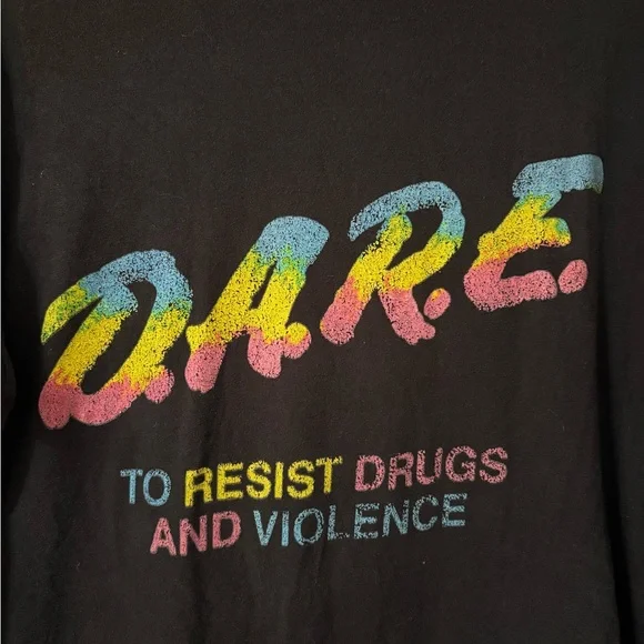 Vintage Style D.A.R.E. Rainbow Logo Graphic Tee Black Unisex - Picture 2 of 5